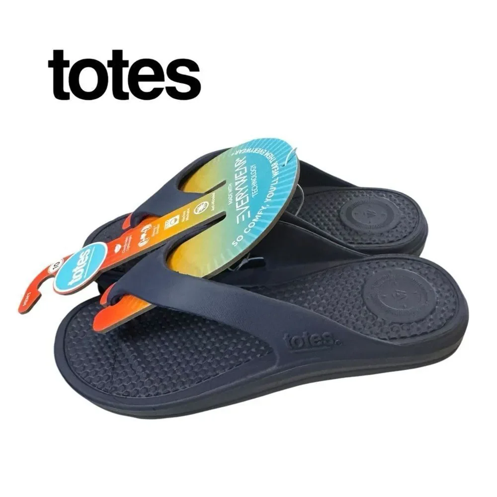 New Totes Everywhere Men's Navy Slide Flip Flop Thong Sandals 10